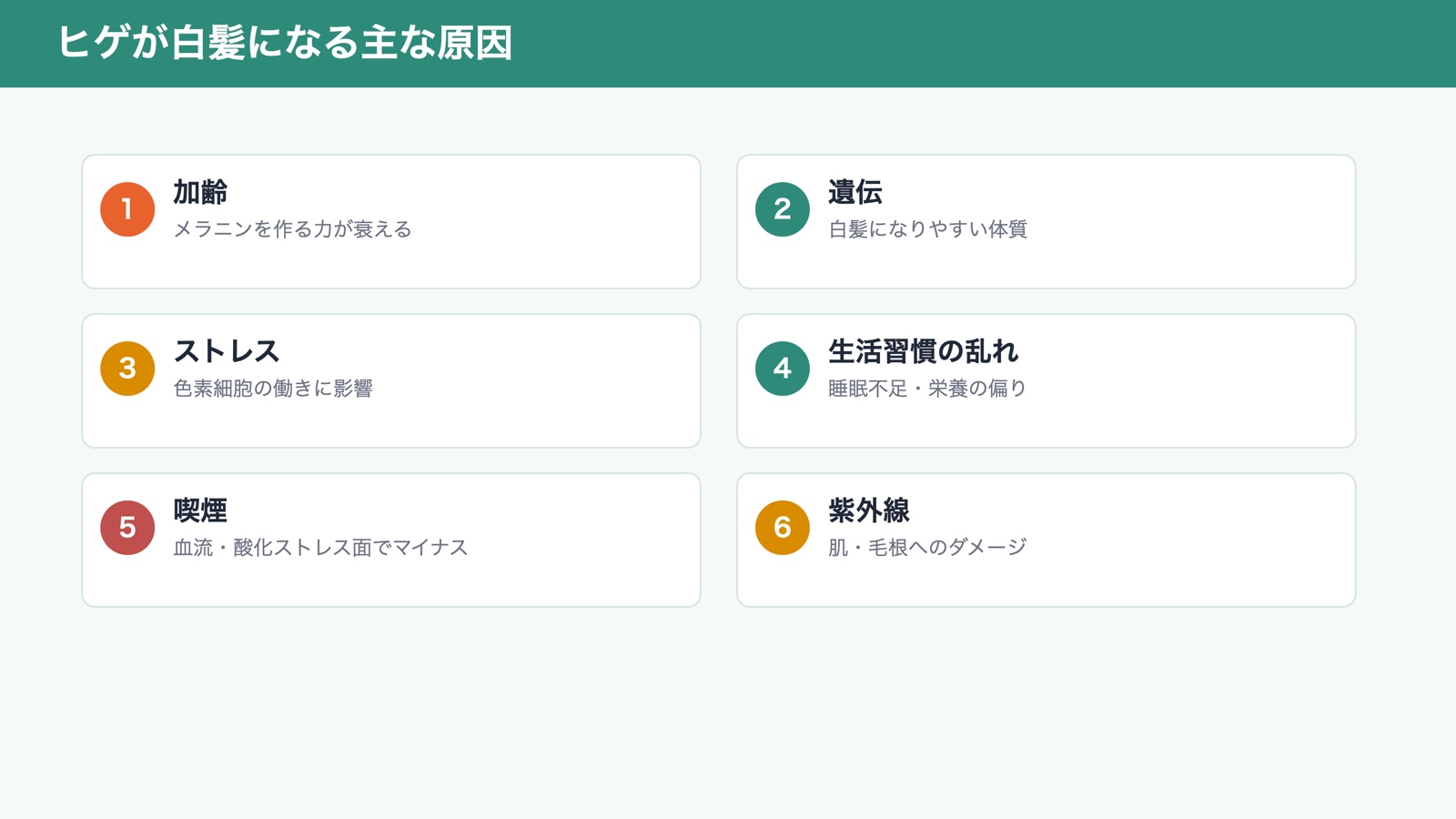 ヒゲが白髪になる主な原因(図解)