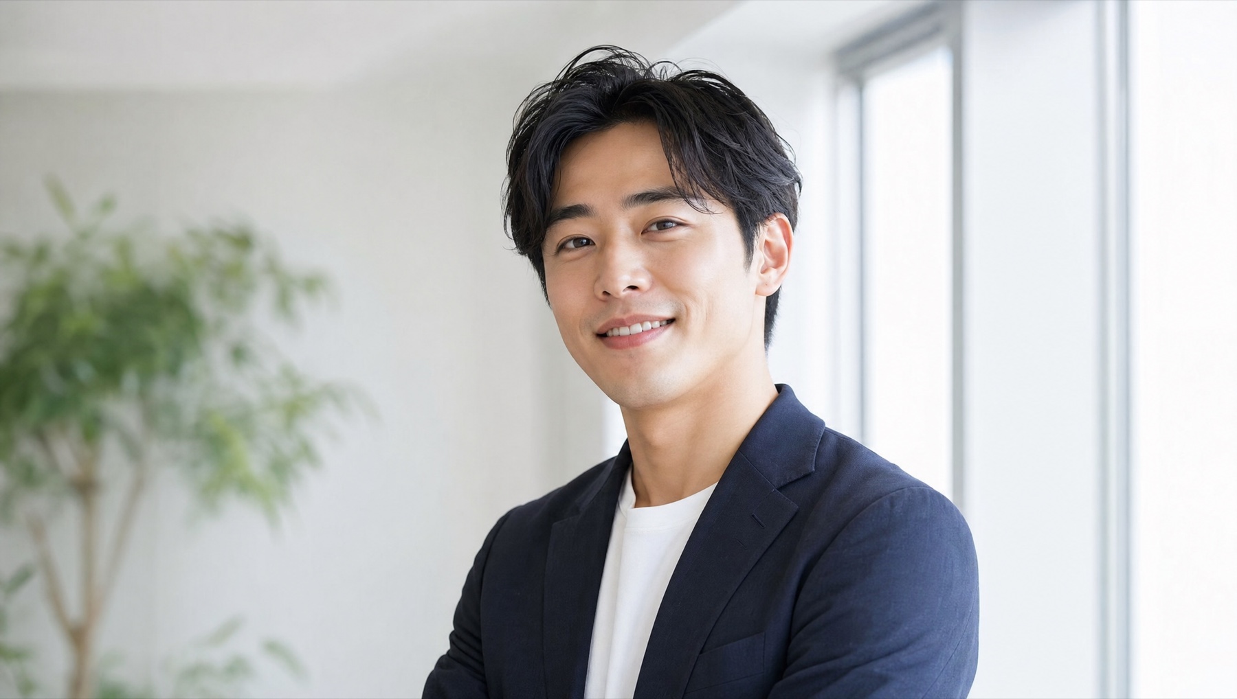 ヒゲ脱毛後の清潔感のある笑顔の男性